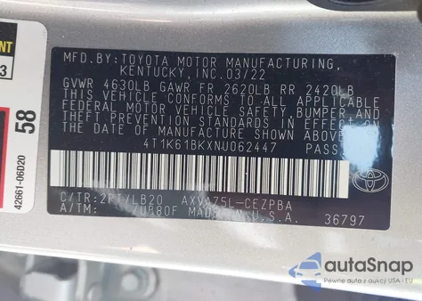 2022 Toyota Camry Xse Awd из США, поврежденный, VIN 4T1K61BKXNU062447